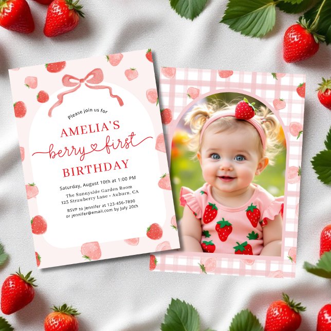 Invitación Berry, primer cumpleaños foto de Chica de Bow Rojo (Subido por el creador)