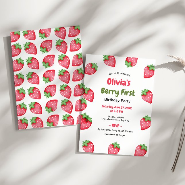 Invitación Berry primer cumpleaños fresa primer cumpleaños (Berry First Birthday Strawberry 1st Birthday Invitation )