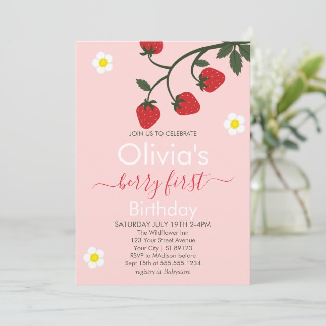 Invitación Berry primer cumpleaños fresa primer cumpleaños (Anverso de pie)