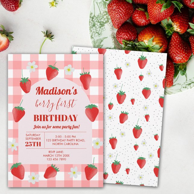 Invitación Berry primer cumpleaños fresa primer verano (Berry First Birthday Strawberry First 1st Summer Invitation)