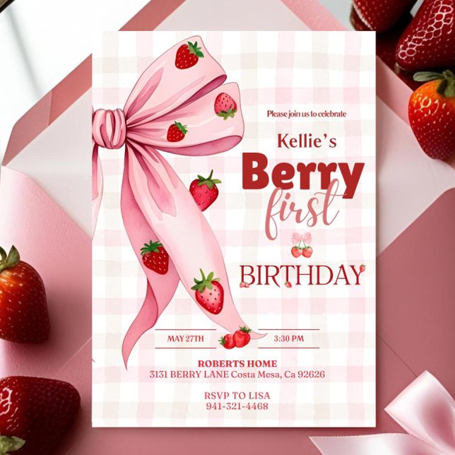 Invitación Berry Primer Cumpleaños Invitar Fresa Cumpleaños 1 (Subido por el creador)