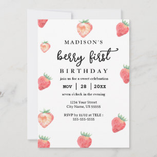 Invitación Berry primer cumpleaños primer cumpleaños fresa ro