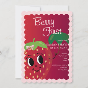 Invitación Berry Primer Personalizado Chica de fresa Primer C