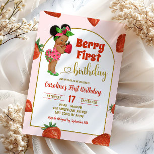 Invitación Berry Primer Verano Primer Cumpleaños Fresa