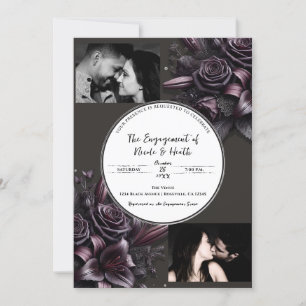 Invitación Berry Púrpura y Rosa Negra Flor de Lirio Compromis