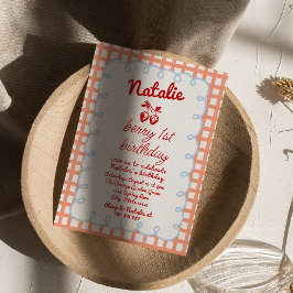 Invitación Berry Retro 1ª mano Dibujó Cumpleaños de fresa