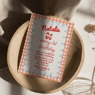 Invitación Berry Retro 1ª mano Dibujó Cumpleaños de fresa