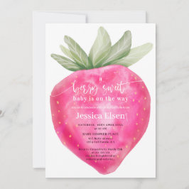 Invitación Berry rosa dulce acuarela fresa bebé ducha