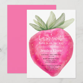 Invitación Berry rosa dulce acuarela fresa bebé ducha