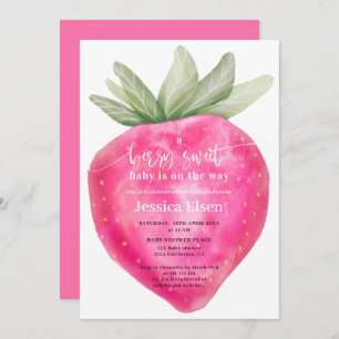 Invitación Berry rosa dulce acuarela fresa bebé ducha