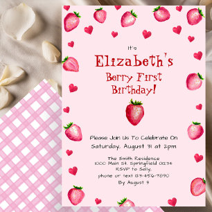 Invitación Berry rosa primer verano de fresa de cumpleaños