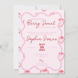 Invitación Berry rosa rojo ondulado dulce chica bebé