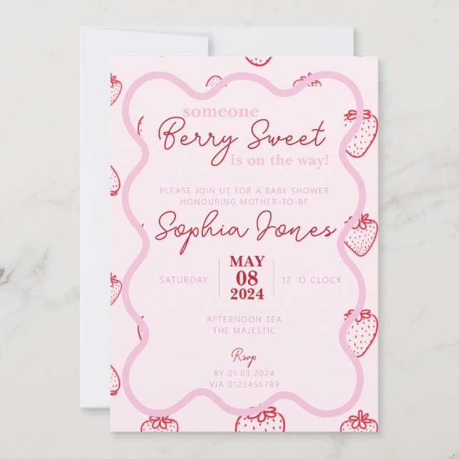 Invitación Berry rosa rojo ondulado dulce chica bebé (Anverso)