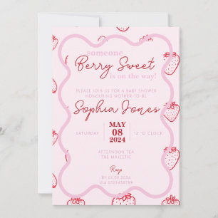 Invitación Berry rosa rojo ondulado dulce chica bebé