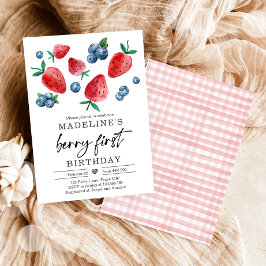Invitación Berry Sweet 1 cumpleaños Fresa Blueberry