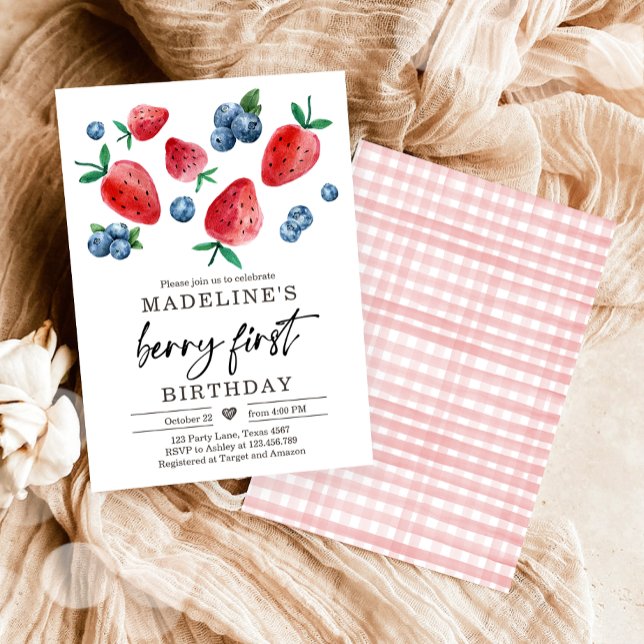 Invitación Berry Sweet 1 cumpleaños Fresa Blueberry (Subido por el creador)