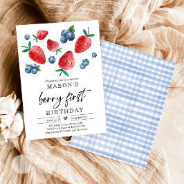 Invitación Berry Sweet 1 cumpleaños Strawberry Blueberry Invi
