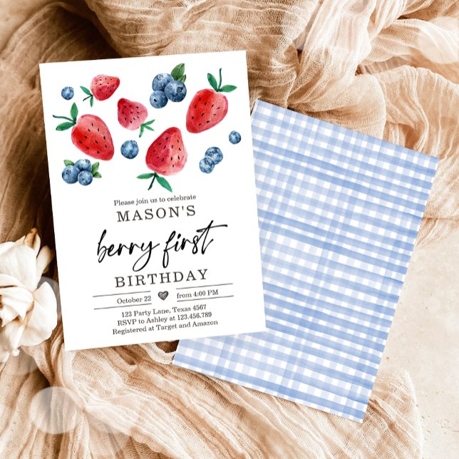 Invitación Berry Sweet 1 cumpleaños Strawberry Blueberry Invi (Subido por el creador)