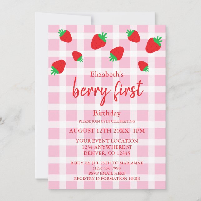 Invitación Berry Sweet 1er cumpleaños (Anverso)