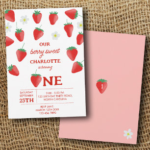 Invitación Berry Sweet 1er cumpleaños Fresa que se vuelve una