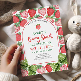 Invitación Berry Sweet 2nd Birthday Strawberry Invitation