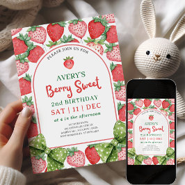 Invitación Berry Sweet 2nd Birthday Strawberry Invitation