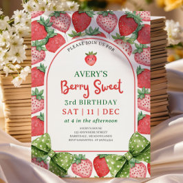 Invitación Berry Sweet 3rd Birthday Strawberry Invitation