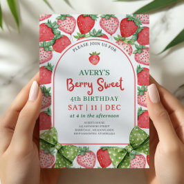 Invitación Berry Sweet 4th Birthday Strawberry Invitation