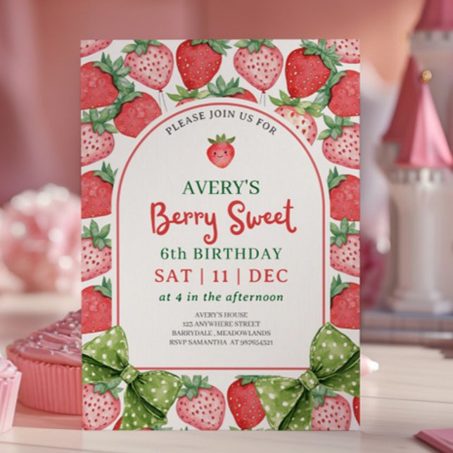 Invitación Berry Sweet 6th Birthday Strawberry Invitation (Subido por el creador)