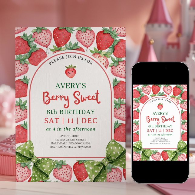 Invitación Berry Sweet 6th Birthday Strawberry Invitation (Subido por el creador)