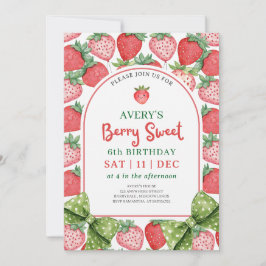 Invitación Berry Sweet 6th Birthday Strawberry Invitation