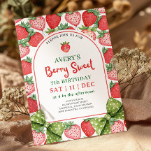 Berry Sweet 7th Birthday Strawberry Invitation