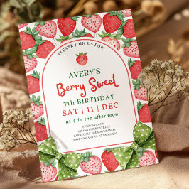 Invitación Berry Sweet 7th Birthday Strawberry Invitation