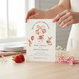 Invitación Berry Sweet Adventure Watercolor Strawberry Bunny 