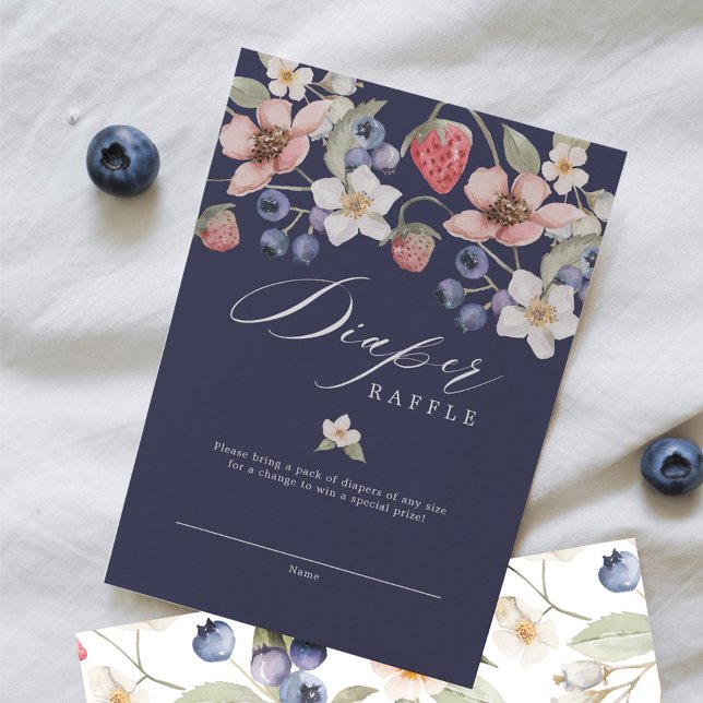 Invitación Berry Sweet Baby Berries & Flowers Diaper Raffle (Berry Sweet Baby Berries & Flowers Diaper Raffle Invitation)