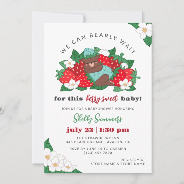 Invitación Berry Sweet Baby Blue Strawberry Boy Baby Shower (Anverso)