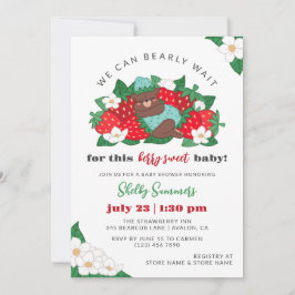 Invitación Berry Sweet Baby Blue Strawberry Boy Baby Shower
