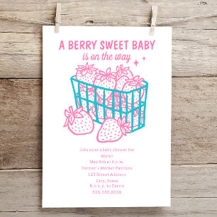 Invitación Berry Sweet Baby Doodle Pink Strawberry Chica