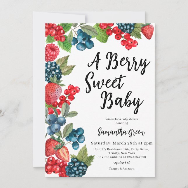Invitación Berry Sweet Baby on the Way Baby Shower (Anverso)