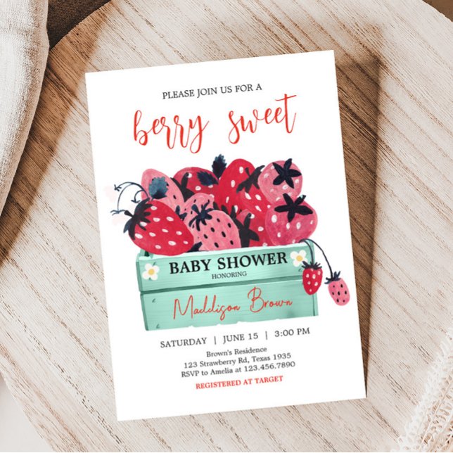 Invitación Berry Sweet Baby Shower (Strawberry Baby Shower Invitation)