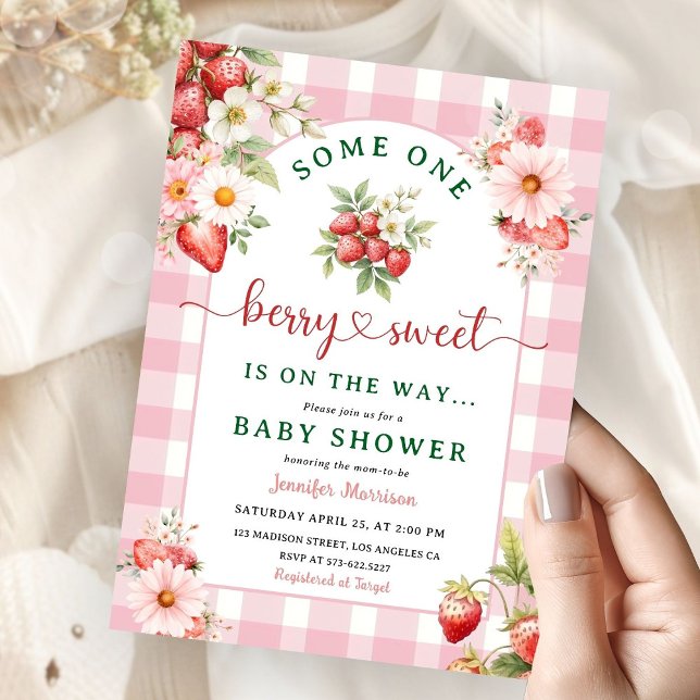 Invitación Berry Sweet Baby Shower Chica Pink Strawberry (Subido por el creador)