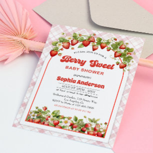 Invitación Berry Sweet Baby Shower con tema de fresa