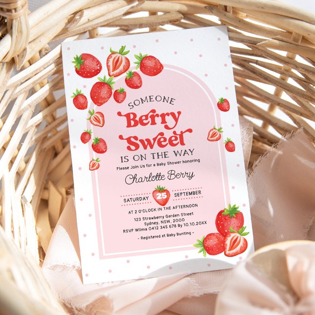 Invitación Berry Sweet Baby Shower | Fresa Rosa Boho (Subido por el creador)