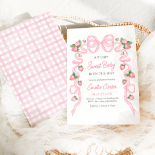 Invitación Berry Sweet Baby Shower Pink Bow