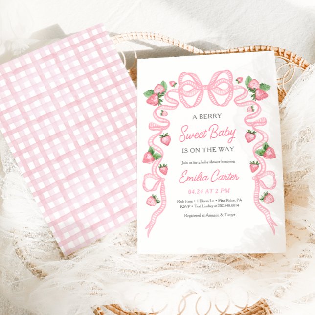 Invitación Berry Sweet Baby Shower Pink Bow (Subido por el creador)