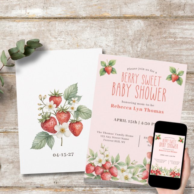 Invitación Berry Sweet Baby Shower Strawberries (Subido por el creador)