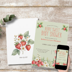 Invitación Berry Sweet Baby Shower Strawberries