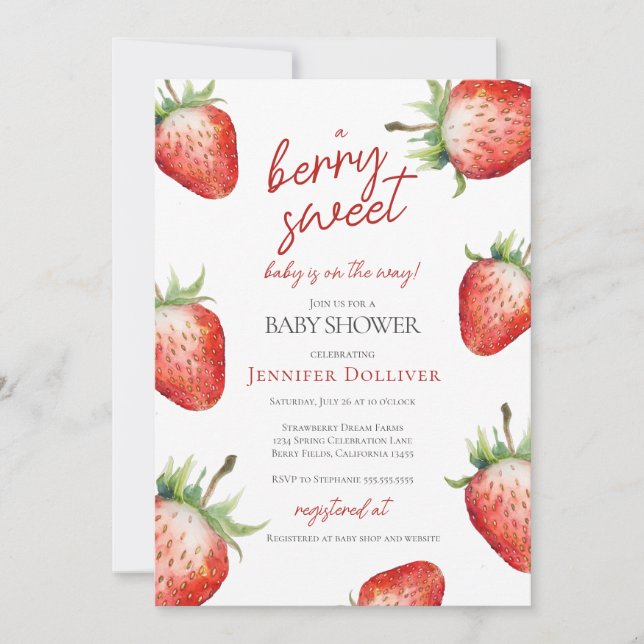 Invitación Berry Sweet Baby Shower Strawberry (Anverso)