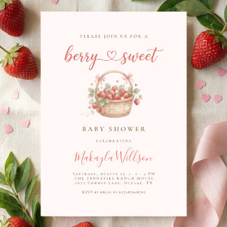 Invitación Berry Sweet Baby shower Strawberry Coquette 