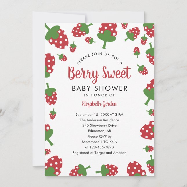 Invitación Berry Sweet Baby Shower Strawberry Cute Modern (Anverso)